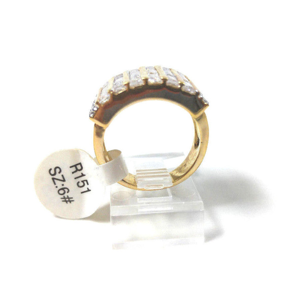 Gold CZ Baguettes Cocktail Dinner Ring 50M… - Picture 6 of 8